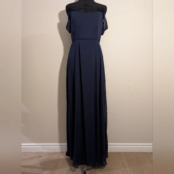 AFTER SIX Women’s Off the Shoulder Evening Gown Navy Blue Size 6 R NWOT - Picture 4 of 11